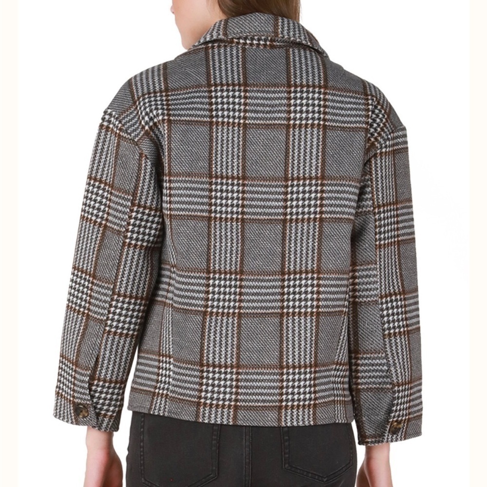 Black Tape Shacket Houndstooth Plaid Pattern Shirt Jacket Pocket Size S - Picture 2 of 7